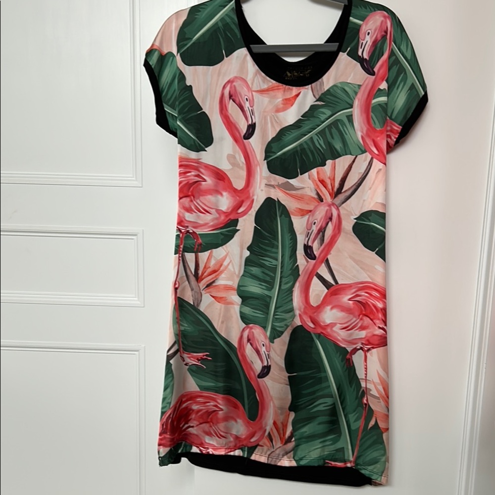 Flamingo Print Dress - Pink and Green